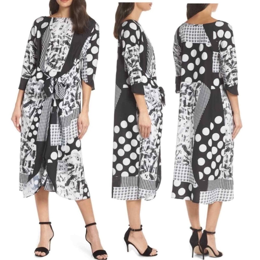 CAARA Midi Dress Black & White Abstract